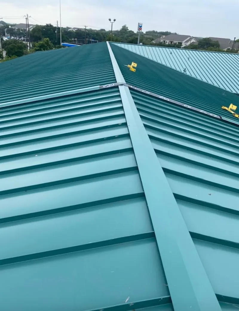 Green commercial metal roof ridge and valley for Metal Roof Repair in Cabot
